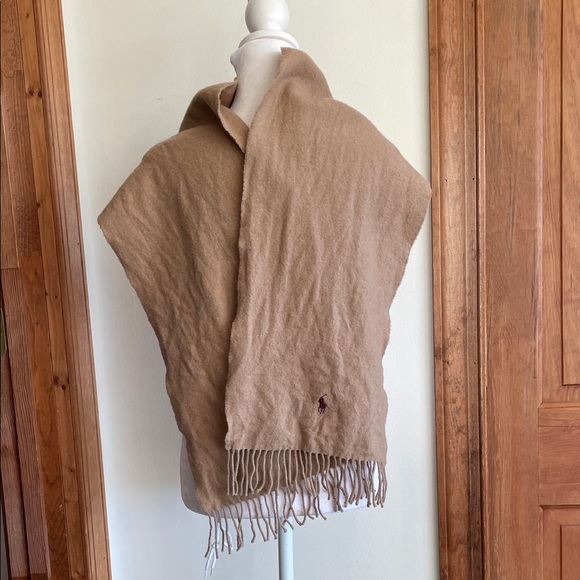 POLO RALPH LAUREN Camel Fringe Lambswool Scarf Vintage - Picture 10 of 16